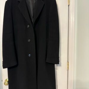 Black Tailored Cashmere Wool Coat with Notched Lapel